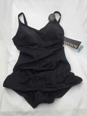 NWT Roxanne Tummy Control One-Piece Swimsuit | Black Slenderizing Suit 14
